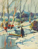 Arthur Dominique Rozaire, Red Sap Buckets, Canada, circa 1908, oil on canvas