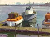 Docked and Harbor Ship (a group of two) by Paul Grimm, one oil on board; one oil on canvas laid to board, offered Apr 2022