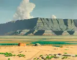 Jimmy Swinnerton, Kiva in the desert, oil on canvas