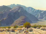 High Desert and San Jacinto (a group of two) by Paul Grimm, one oil on canvasboard; one oil on board, sold Apr 2022