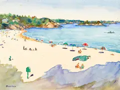 Standish Backus, Jr., Day at the beach, watercolor on paper