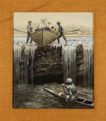 Joseph Dwight Strong, The Waterfall, ink, ink wash and whiting on paper laid down to card