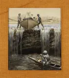 Joseph Dwight Strong, The Waterfall, ink, ink wash and whiting on paper laid down to card