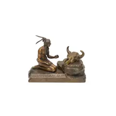 Charles M. Plein, The Vanishing Race, bronze and glass inkwell