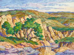 Birger Sandzén, Wild Horse Creek (Pasture with Creek), Graham County, Kansas, oil on Masonite