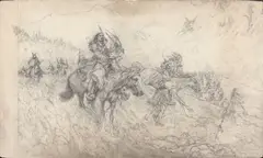 Harold von Schmidt, Native American battle scene, pencil on paperboard