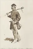 Frederic Remington, Infantry Officer, Civil War, ink and wash on paper heightened with white