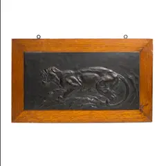 Edward Kemeys, Panther at Bay, circa 1894, bronze bas relief with dark brown patina