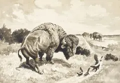 George Phippen, Undisputed Right of Way, 1951, ink and wash on cream paper