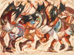 Bernice Lee, Pueblo Corn Dance, oil on Masonite