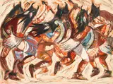 Bernice Lee, Pueblo Corn Dance, oil on Masonite