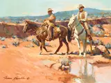 James Elwood Reynolds, Two Riders, oil on Masonite
