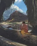 Bradley W. Giles, Song in the Palm Canyon, oil on compressed wood board