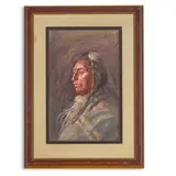 Joe Neil Beeler, Portrait of a Native American man, pastel on grey paper