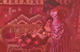 Donald 'Putt' Putman, Four Mexican women in an interior, oil on board