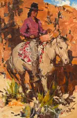 Burt Procter, Native American figure on horseback, oil on Masonite