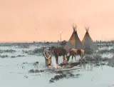 Michael Coleman, Blackfeet Camp, gouache and watercolor on illustration board