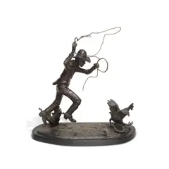 Practice Makes Perfect by Joe Beeler, circa 1990, bronze with brown patina, sold Apr 2022