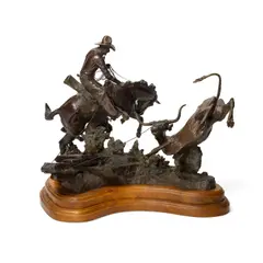 John Wade Hampton, Between a Rock and a Hard Place, bronze with brown patina
