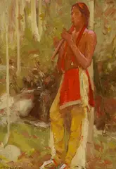 Flute Player at Taos by Eanger Irving Couse, circa 1912, oil on panel, sold Aug 2021