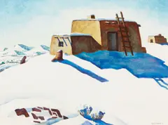 Emil Bisttram, Morning Shadow (Pueblo in winter), 1936, watercolor on paper