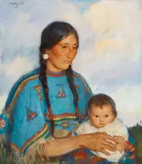 Indian Mother & Child by Mary Mendenhall Gray, 1926, oil on canvas, sold Aug 2021