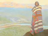 Ray Roberts, Navajo figure before a valley landscape, oil on canvas