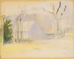 Purple Barn by Wolf Kahn, pastel on paper, sold May 2022
