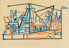 Stuart Davis, Town and Boats, 1932, gouache, ink, and pencil on paper