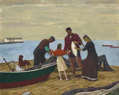 Ross Moffett, Conversation, oil on canvas laid down on Masonite