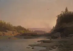 Hermann Herzog, Evening Campfire on the Susquehanna, oil on canvas