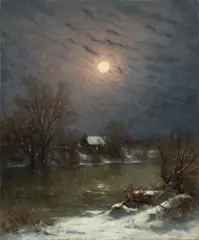 Jervis McEntee, Under a Full Moon, 1865, oil on canvas