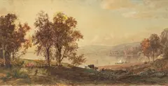 Lake George by Jasper Francis Cropsey, 1882, watercolor, gouache and pencil on paper, sold May 2022