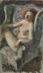 Nude Seated in a Wing Chair by Adolphe Borie, oil on canvas, sold May 2022