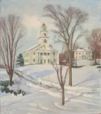 Everett Warner, Park Hill Church - Winter, oil on board