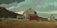 Bucks County Barn by Eric Sloane, oil on Masonite, sold May 2022