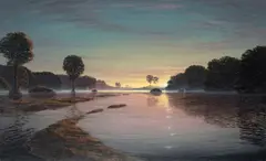 Stephen Hannock, Flooded River with Emerging Crescent, 1991, polished oil on canvas on board