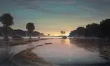 Stephen Hannock, Flooded River with Emerging Crescent, 1991, polished oil on canvas on board