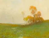 Robertson K. Mygatt, Spring with Yellow-Orange Trees, 1918, oil on panel