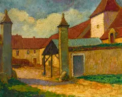 Harry Lachman, Ferme - Auvergne, 1958, oil on canvasboard