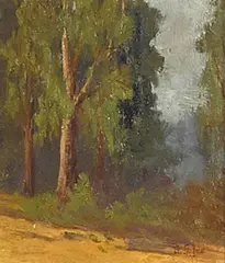 Bertha Stringer Lee, Forest Interior, oil on canvas affixed to board