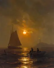 Mauritz de Haas, Nocturne with lighthouse, oil on canvas