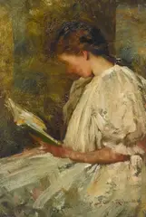 Girl Reading by Mary Curtis Richardson, circa 1900, oil on canvas, sold Dec 2021