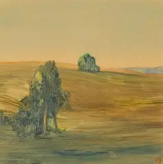 Xavier Martínez, Trees on hills, circa 1915, monotype in colors, on cream laid paper