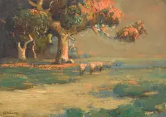 Karl Schmidt, Sheep in a landscape, 1921, oil on board