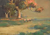 Karl Schmidt, Sheep in a landscape, 1921, oil on board