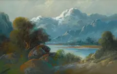 Carl Sammons, River through a Landscape with Wildflowers and Mountain Landscape (a group of two)