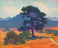 Maurice Del Mue, Monterey Pine; Sea Coast - Pacific Grove (a group of two), 1925, oil on board and oil on Masonite, respectively