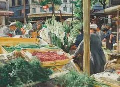Donald Teague, Flower Market at Les Halles, Paris, watercolor on paper