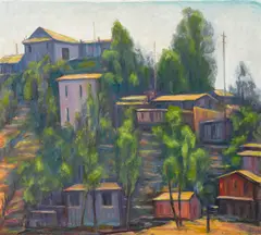Trude Hanscom, Refugee's Retreat (Chavez Ravine), oil on canvas